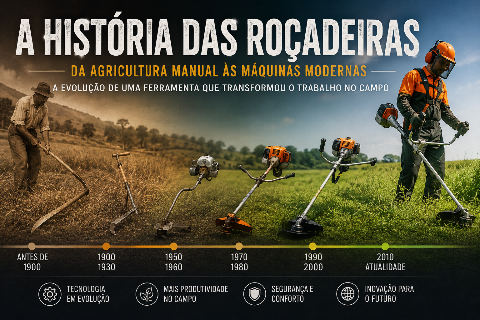 A História das Roçadeiras: Da Agricultura Manual às Máquinas Modernas