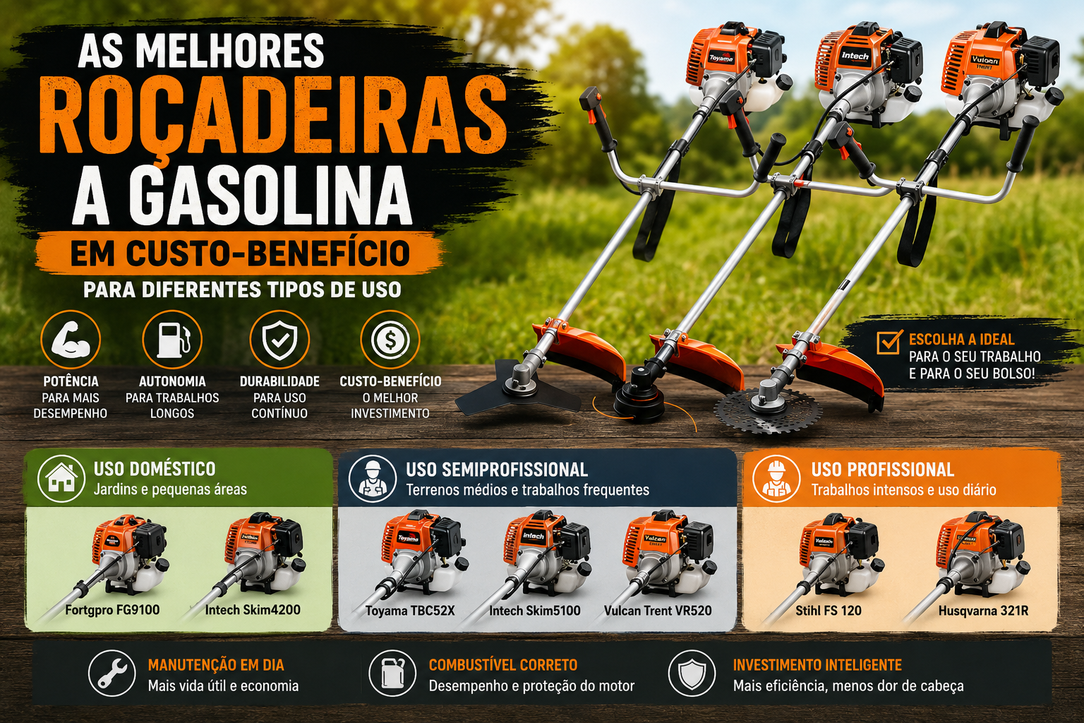 As Melhores Roçadeiras a Gasolina em Custo-Benefício para Diferentes Tipos de Uso