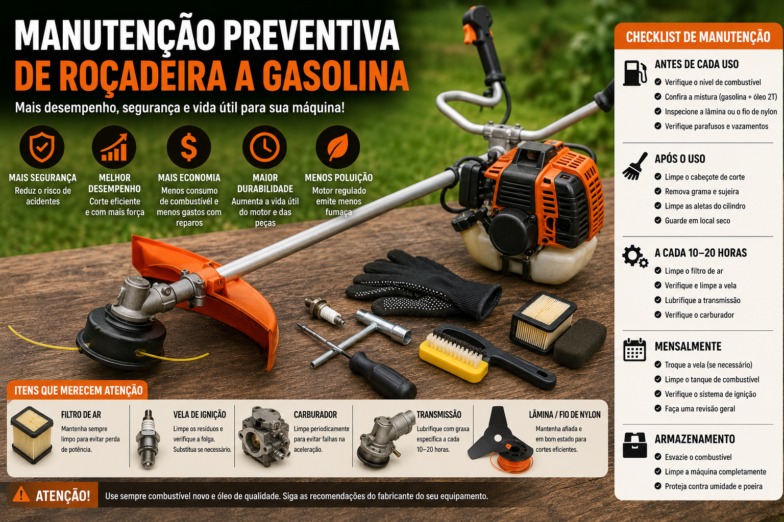 Manutenção Preventiva de Roçadeira a Gasolina: Guia Completo Para Evitar Falhas e Aumentar a Vida Útil