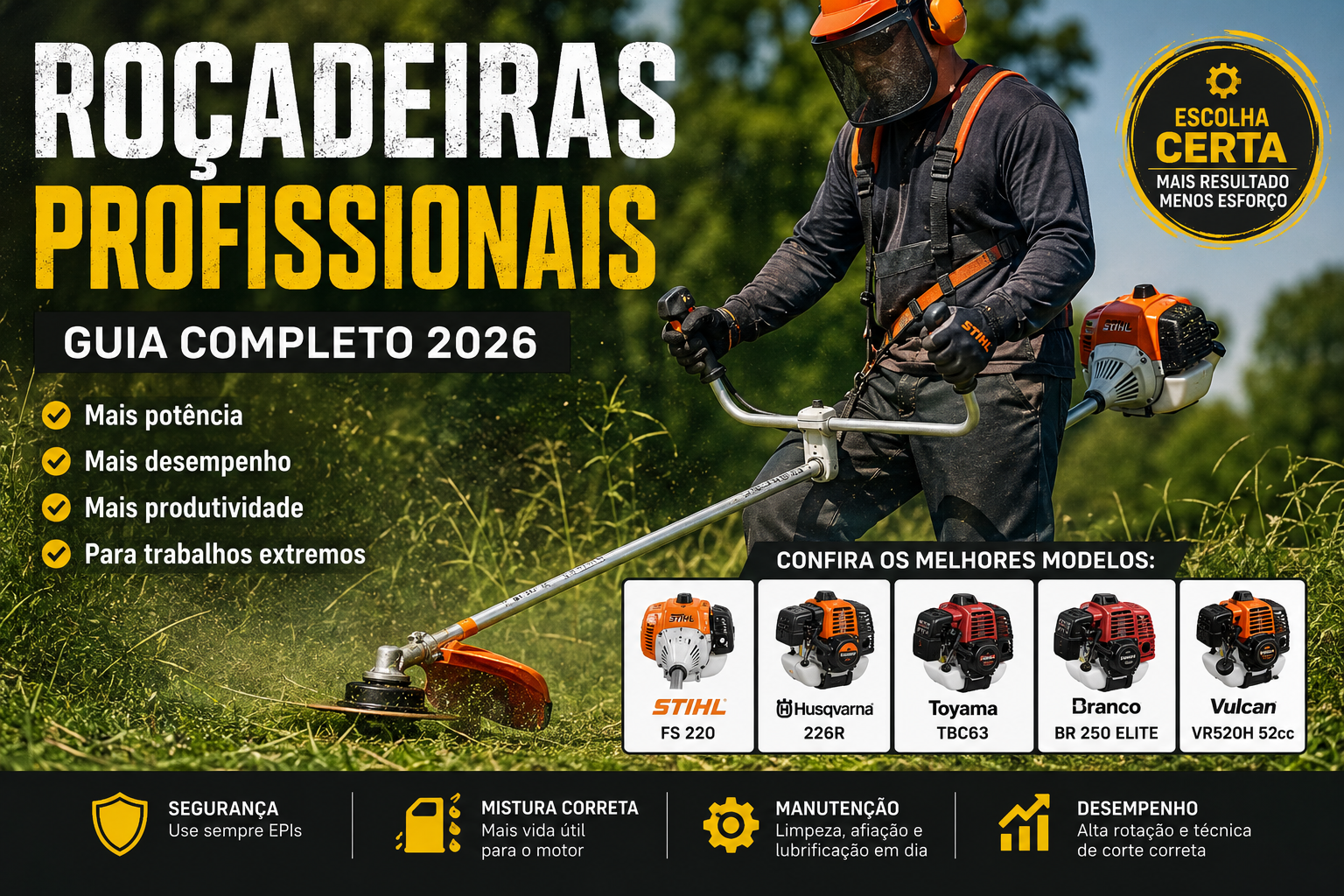 Roçadeiras Profissionais: Como Escolher os Modelos Mais Potentes em 2026