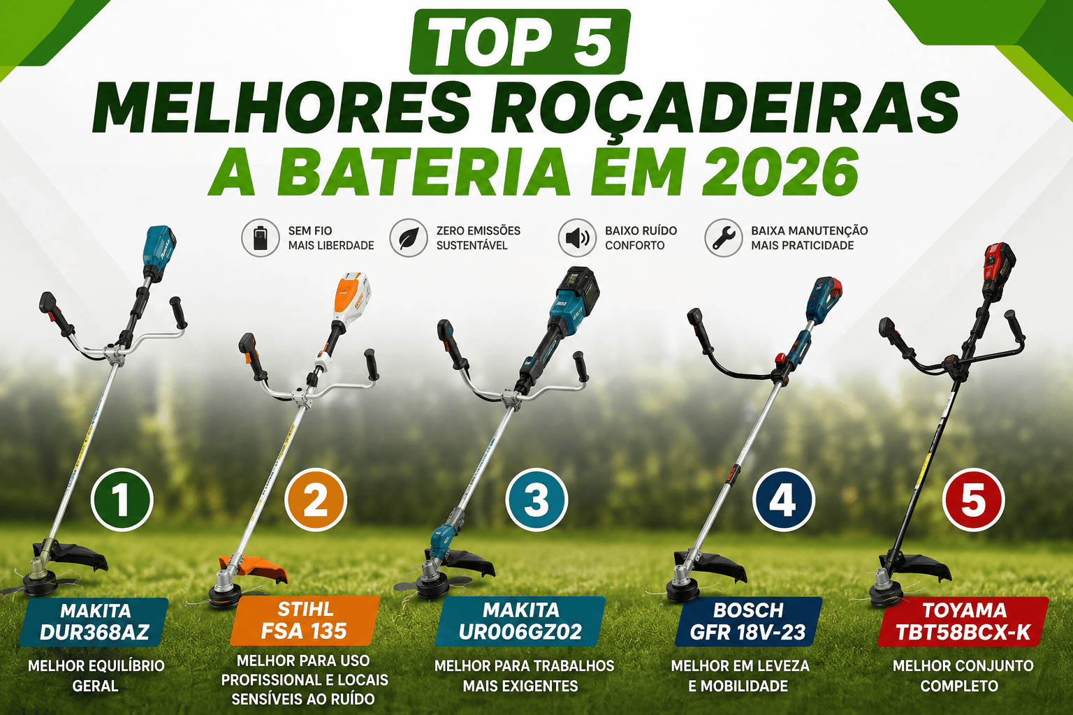 Top 5 Melhores Roçadeiras a Bateria em 2026